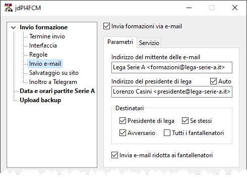 Plug-in screenshot 5: Invio formazione | Invio e-mail (parametri)