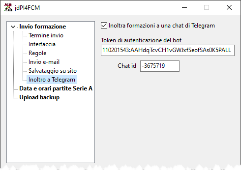 Plug-in screenshot 7: Invio formazione | Inoltro a Telegram