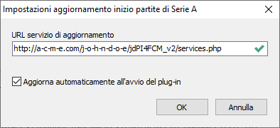Plug-in screenshot 8/A: Impostazioni
          aggiornamento inizio partite Serie A